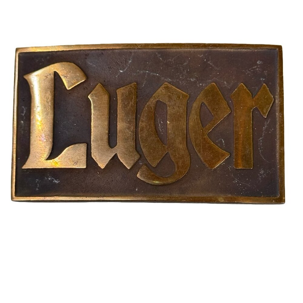 Luger Pistol Vintage Solid Brass Belt Buckle Heavy Duty Rectangular 3.5" x 2.25"